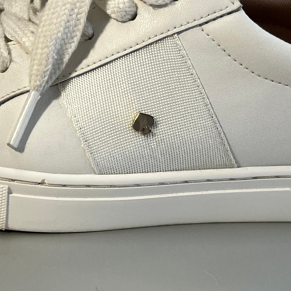 Kate Spade New York Adorn White Leather Low Top Sneakers Gold Spade 8 gym shoe